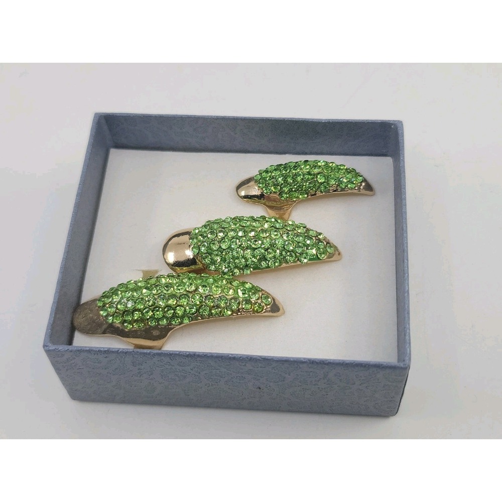 Green Rhinestone Talon Style Finger Rings Punk Eagle‎ Claw New Unused X3